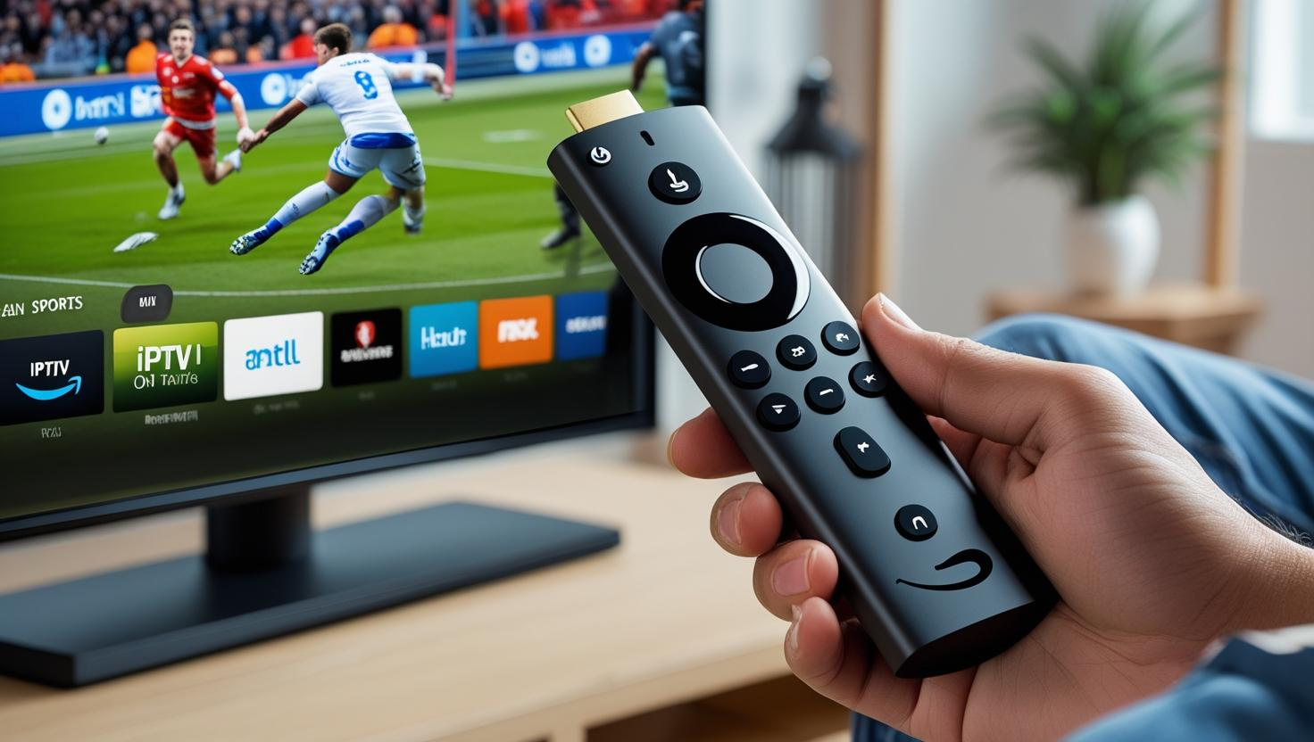 Sports channel lineup displayed on Fire TV device during a live match broadcast.