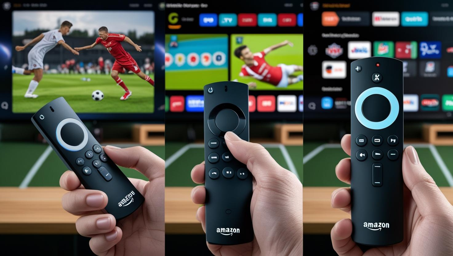 Affordable Fire Stick streaming device placed next to its remote control on a wooden table.