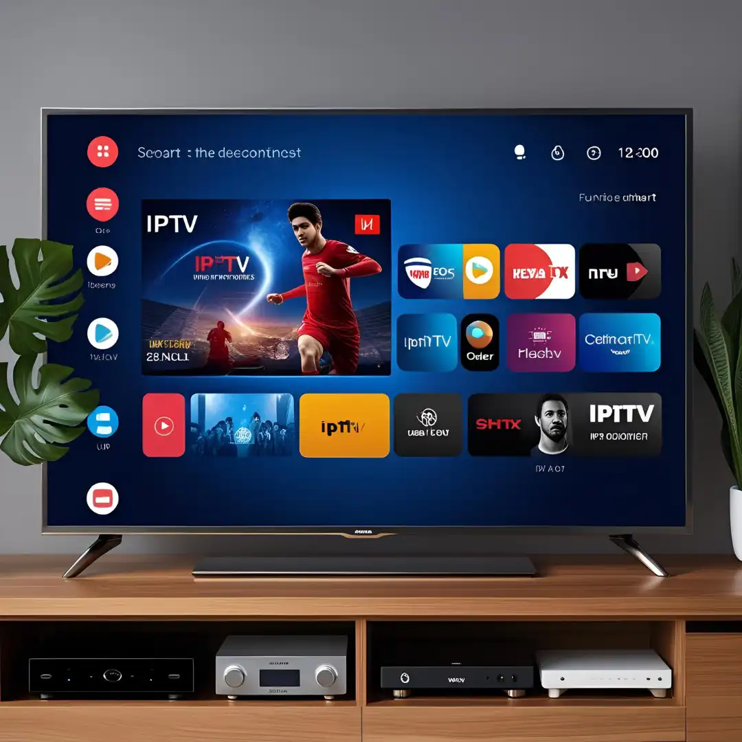 LG Smart TV displaying user-friendly IPTV app with channel guide and EPG