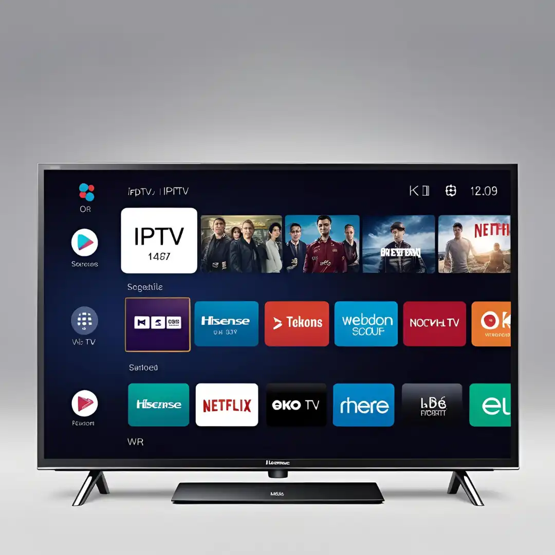 IPTV app running on Hisense Smart TV with live channels and VOD