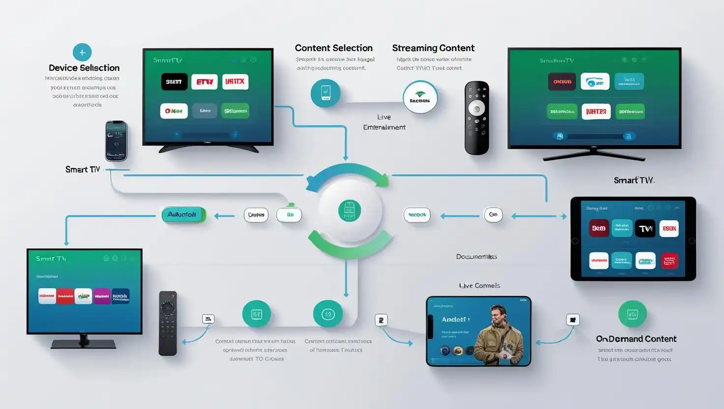 Streaming 4K IPTV Live across multiple devices including Smart TVs, smartphones, tablets, and laptops for seamless viewing experience